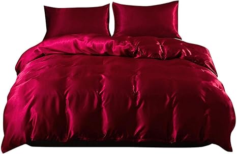 Amazon 高級赤シルク寝具セットソフト布団カバークイーンキングベッドリネン枕カバーサテンベッドシーツ用ホームテキスタイルropa De Cama 01 Us Queen 228x228cm 寝具カバーセット オンライン通販