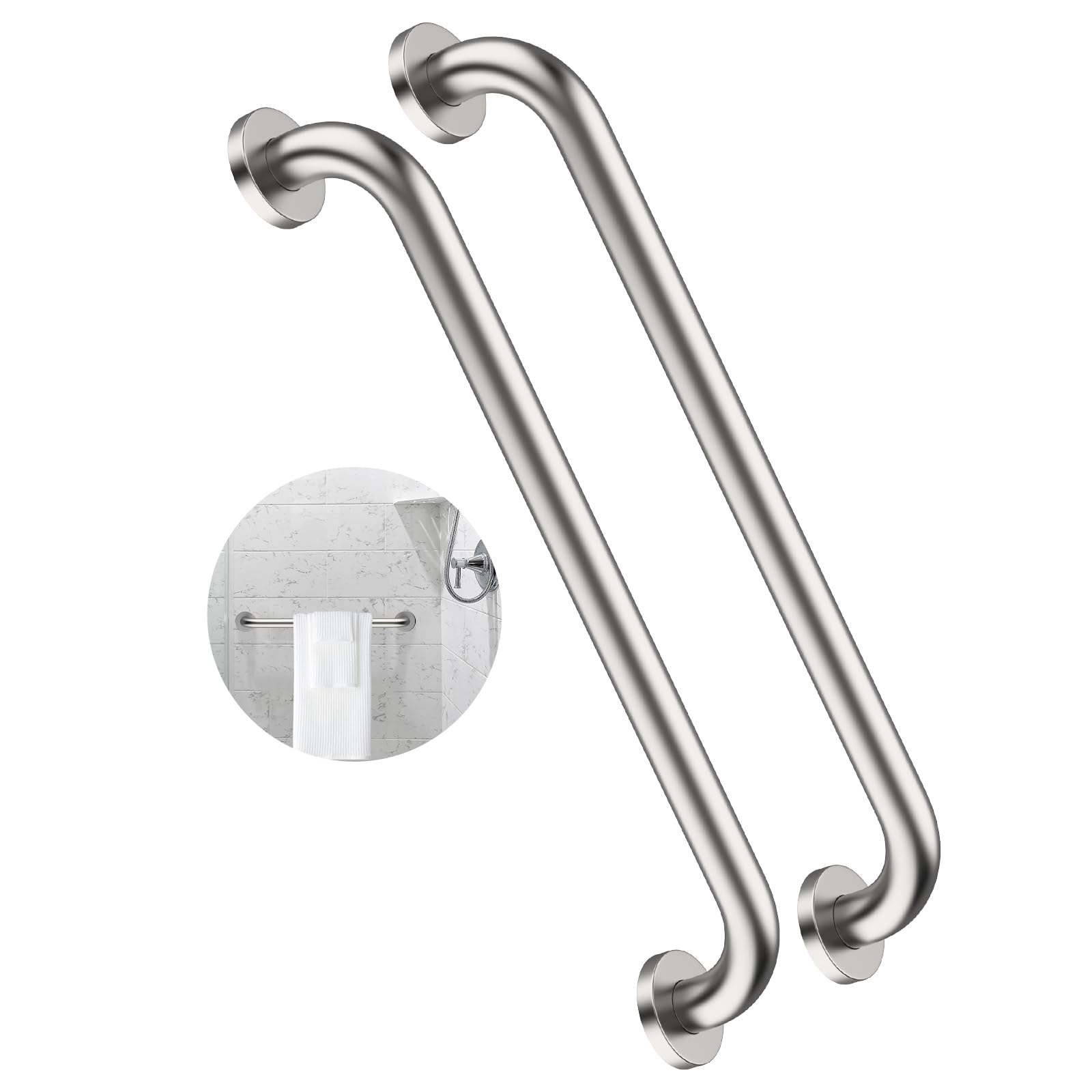 Photo 1 of 2 Pack 24 Inch Shower Grab Bar, ZUEXT Satin Brushed Nickel Stainless Steel Bathroom Grab Bar, Shower Balance Bar,Safety Hand Rail Support,Handicap Elderly Senior Assist Bath Handle(1.25" Diameter)