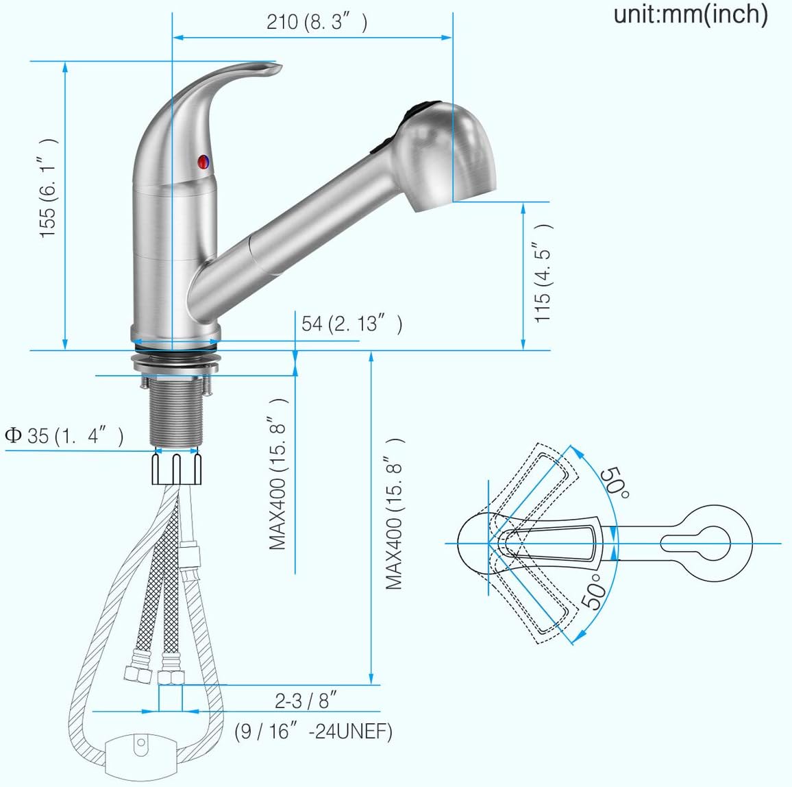 LEPO Kitchen Faucet Single Handle Low Arc Brushed Nickel Single Lever Pull Out Sprayer Kitchen Sink Faucet, Bar Sink Faucet with Deck Plate - - 
