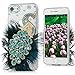 iPhone 8 Case, iPhone 7 Case (4.7 inch) - Mavis's Diary 3D Handmade Bling Luxury Peacock Fashion Feather Shiny Blue Diamond Sparkle Crystal Rhinestone Full Around Protective Clear Hard Cover