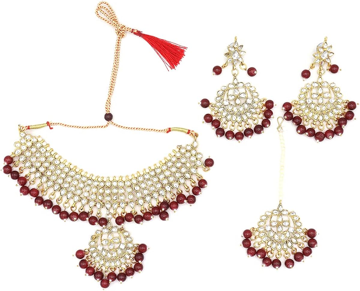 Buy Mirraw Gold Plated Kundan Pearl Fancy Choker Necklace Set