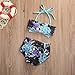 Infant Baby Girls Swimsuit Floral Blue Bowknot Bikini Set Strap Top+Shorts (1-2y, Black)