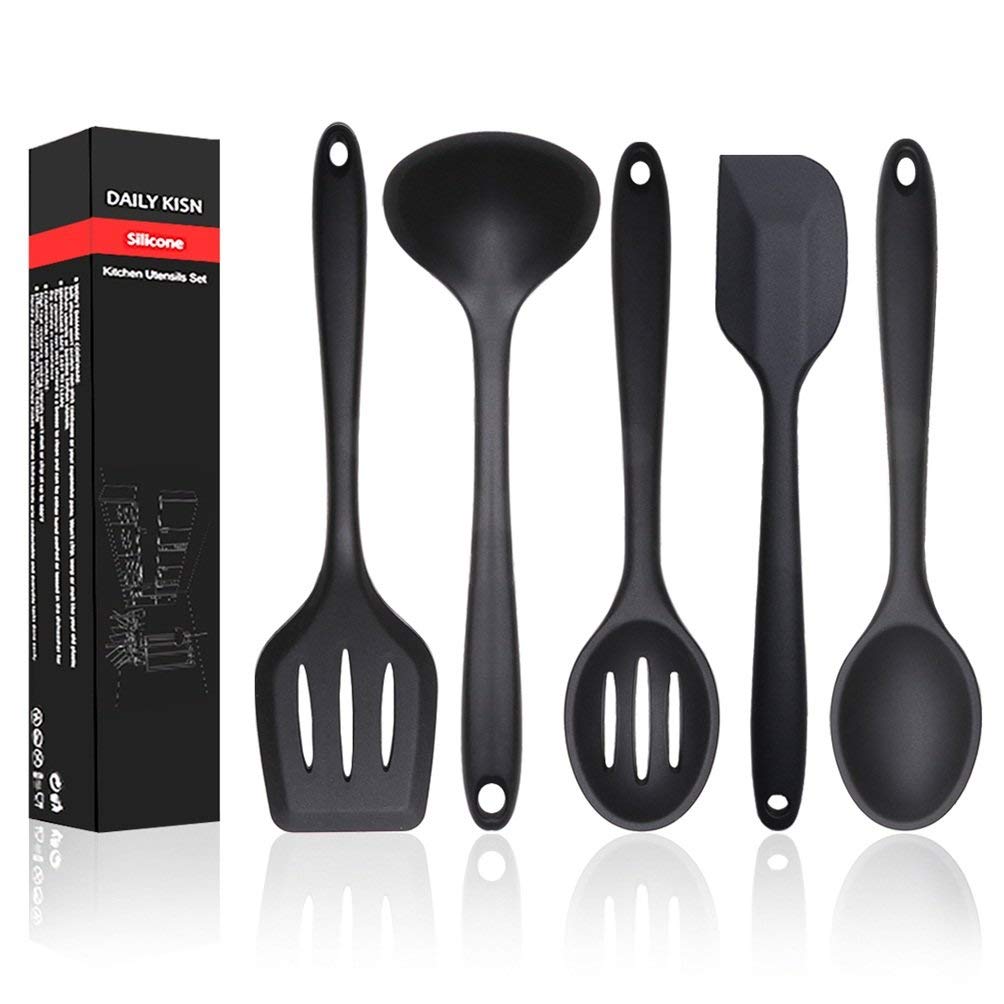 Photo 1 of Silicone Kitchen Utensils Set, 5 PCS Heat Resistant Non Stick Cooking Tools, Silicone Spatula/Turner/Serving Spoon/Soup Ladle/Slotted Spoon, for Home and Camping