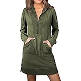 AlvaQ Sweatshirt Dress for Women Fall Winter Casual Long Sleeve Half Zip V Neck Pullover Tunic Tops Mini Dress with Pockets