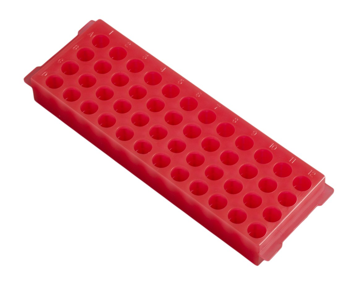 Camlab Plastics RTP/7110-48R 48 Well Polypropylene Reversible Rack, Red