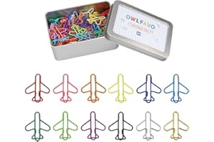 OWLFAVO 120pcs Airplane Shape Paper Clips with Storage Box, 12 Colors, Funny Cute Paperclips Bookmarks Planner Clips for Fun Office Supplies College Gifts Wedding Decoration