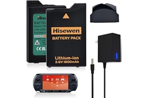 Hisewen PSP 1000 Battery 2 Pack and Fast Charger for Sony PSP 1000 PSP-110 (1001, 1002, 1003, 1004, 1005, 1006, 1007, 1008, 1010), PSP Fat