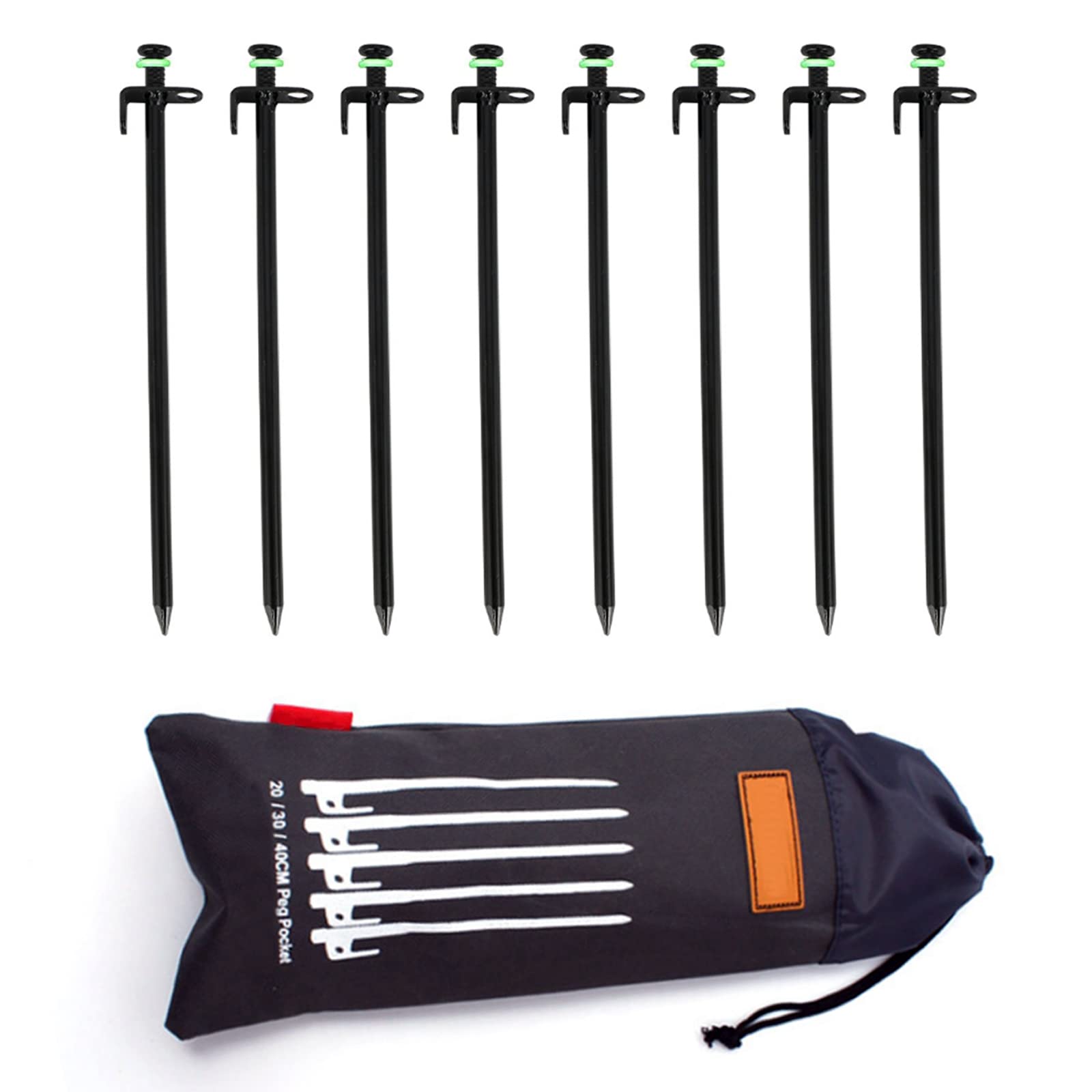 Tent Pile,Luminous Ring Storage Bag(8 Pieces) Sturdy Heavy Steel Tent Pile Ground Nail Metal Pile, Suitable for Outdoor Mountain Camping and Hiking (25cm)