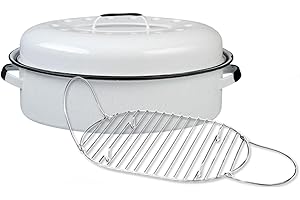 Granite Ware 18-Inch Oval Covered Roaster With Rack - Nonstick Enamel Steel Cookware with Lid for Baking, Broiling, Grilling,