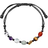 Jewever 7 Chakra Crystals and Stones Anklet Irregular Tumbled Chips Ankle Bracelets for Women Beach Jewelry Gifts Spiritual Energy Meditation Adjustable