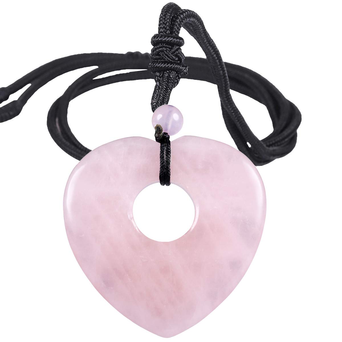 Nupuyai Healing Crystal Heart Pendant Necklace for Women, Natural Polished Stone Pendant with Adjustable Cord, 70cm Rose Quartz