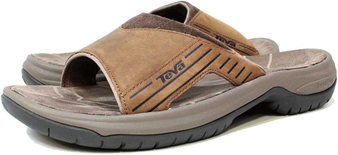 Amazon テバ サンダル Teva テバ メンズ レザーサンダル ジェッター スライド レザー サンダル Cigar 27cm ファッションサンダル