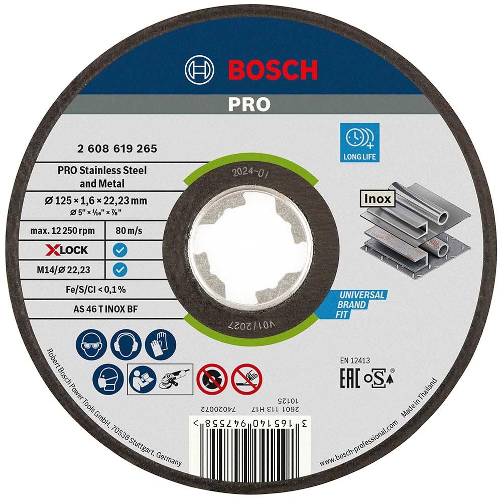 Bosch 1x PRO Stainess Steel and Metal Longlife Cutting Disc for Small Angle Grinder and X-Lock, M14/22.23 mm (Ø 125 mm, Professional Accessory Small Angle Grinder)