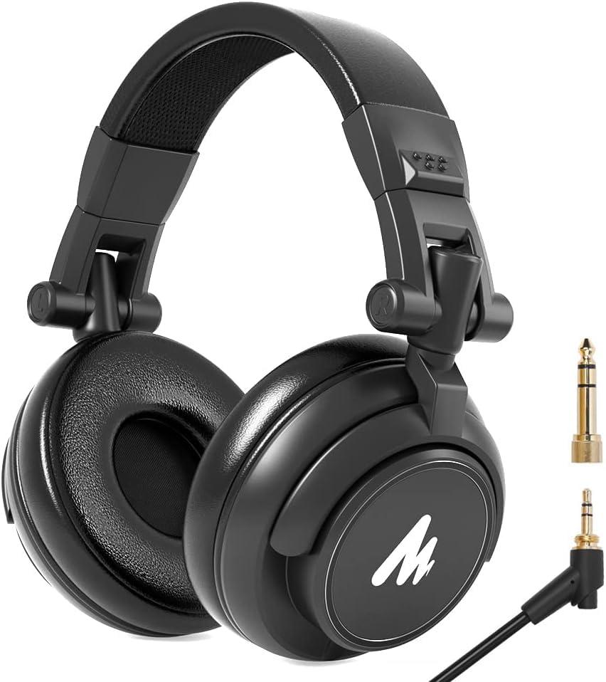MAONO Audífonos de Diadema de Estudio con Controladores de 50MM AU-MH601 Auriculares de Monitor Estéreo sobre la Oreja para Música, DJ, Podcast (MH601-Negro)