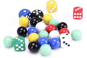 DODHEG 60 Pcs Glass Marbles, Bulk Marbles, for Various Marble Games 0.63 inch, with 6 Pcs 6 Sided Dice Multicolor.