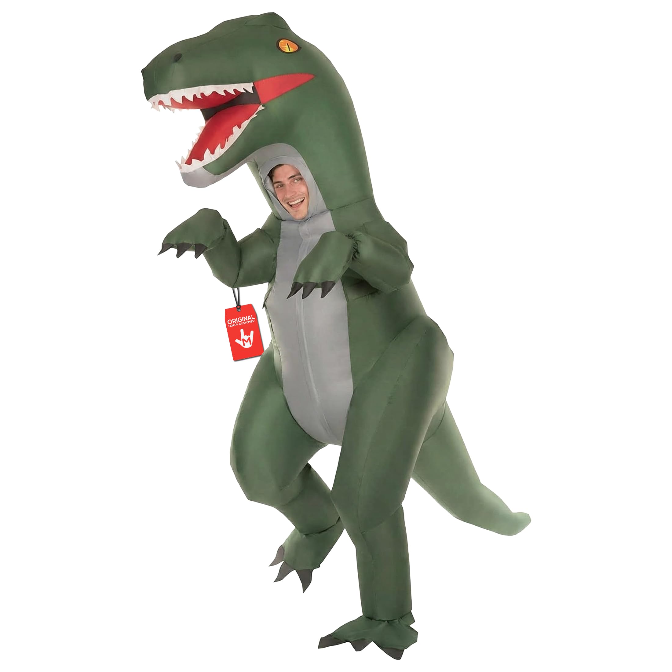 Morph Inflatable Velociraptor Costume for Adults, Blow Up Dinosaur Outfit for Parties, Inflatable Dinosaur Costume Adult