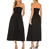 Aigeman Women Strapless Tube Maxi Dress Flowy Swing Long Sundress Sleeveless Summer Boho Beach Dress with Pokets 330