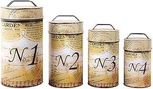 Vintage Style Newsprint Food Safe Tin Canisters, Set of 4