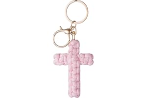 HONGEAST Macrame Cross Keychain,Jesus Key Chain Christian Car Accessories Handmade Soft Cross Keychain Boho Decor for Women Men Gifts