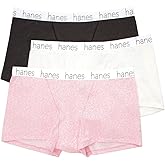 Hanes Women's Cotton Blend Boxer Brief Panty - 3 Pack, 45UOBB, White/Whimsy Leaf/Grey, 2X