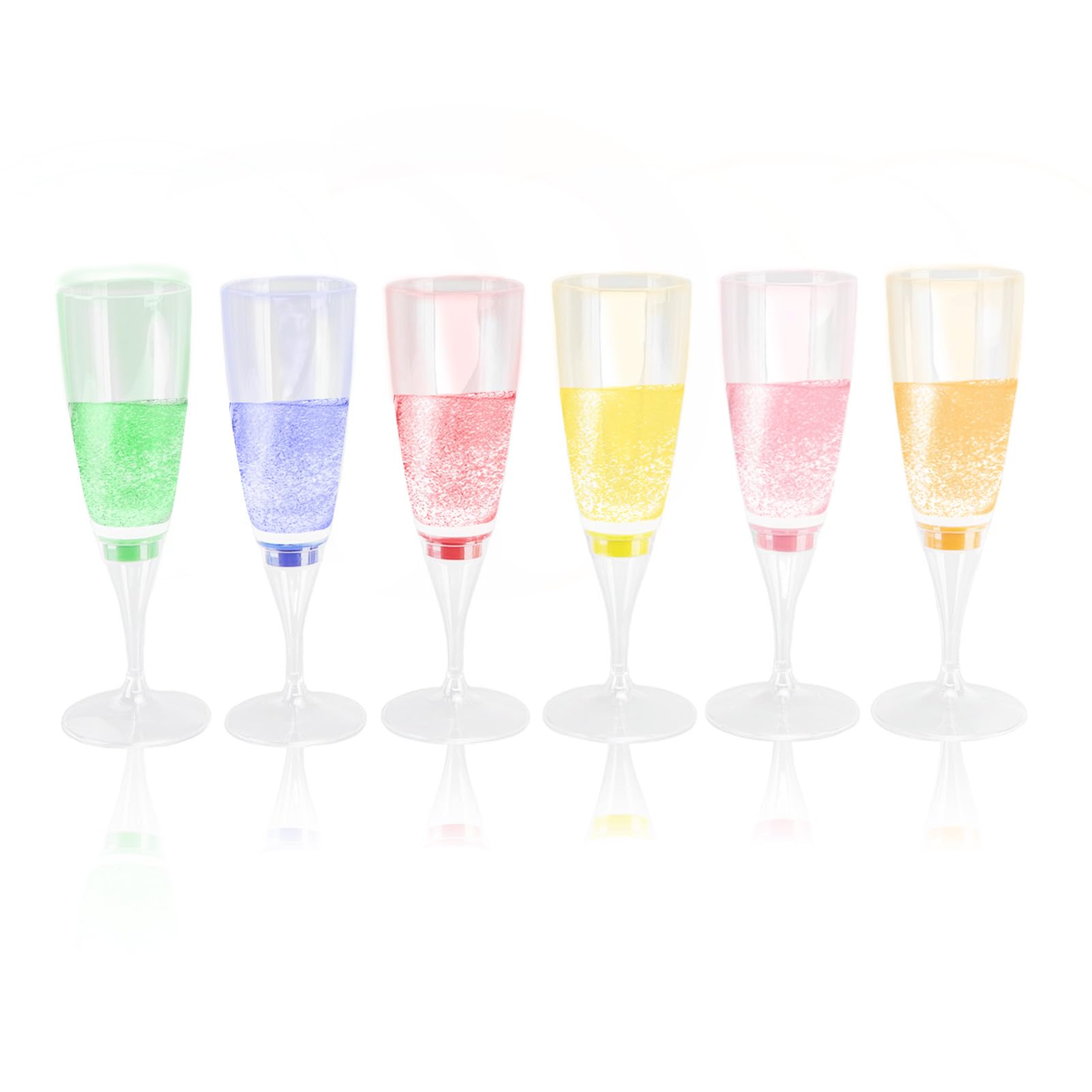 HERCHR 6 Pcs Plastic Champagne Flutes,Liquid Activated Light Up Champagne Flutes LED Wine Champagne Flute's Luminous Cocktail Wine Goblet Light Up Colour Changing Champagne for Wedding,Christmas