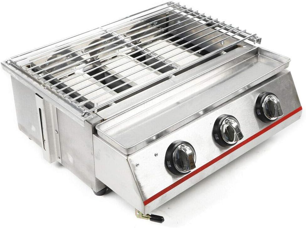 Review 3 Burner Tabletop Gas Grill, Portable Stainless Steel Barbecue Stove BBQ Cooker for