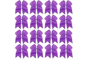 OAOLEER 16PCS 8" Large Cheer Hair Bows Ponytail Holder Elastic Band Handmade for Cheerleading Teen Girls College Sports (Purple, 16 Count (Pack of 1))
