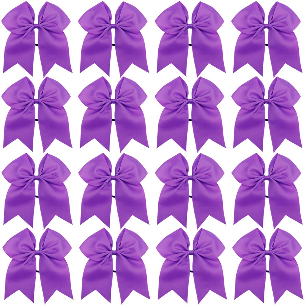 Photo 1 of 16PCS 8" Large Cheer Hair Bows Ponytail Holder Elastic Band Handmade for Cheerleading Teen Girls College Sports (Purple, 1 Count (Pack of 16))