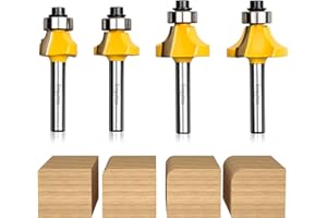 Exqutoo 1/4-Inch Shank Roundover Edging Router Bit Set, Corner Rounding Edge Forming Bit, Woodworking Milling Cutter Tools, 1