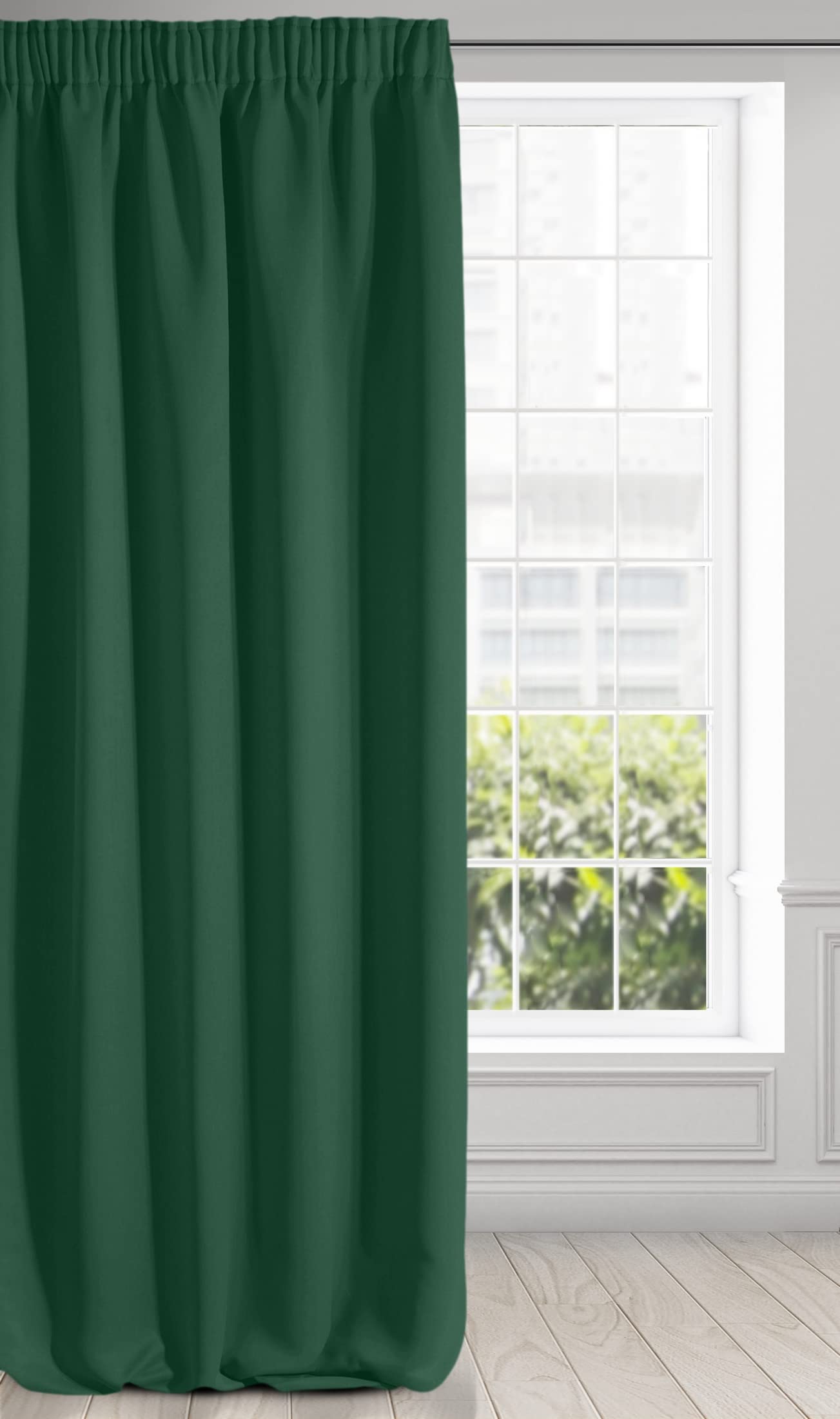 Eurofirany LOGAN Extra Long Blackout Curtain - 1 Unit Rod Pocket, Rufflette Tape, Light blocking Room Darkening Bedroom Living Room, W53 x L106, Dark Green