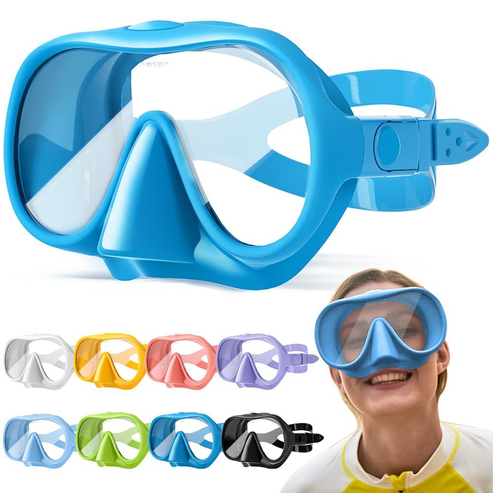 HINATAA Snorkel Set Adults, Fashionable Macaron Colors Frameless Snorkeling Mask, Ultra Wide View Anti-Fog Snorkel Mask Set, Portable Professional Diving Snorkeling Set (Dark blue (No breathing tube))