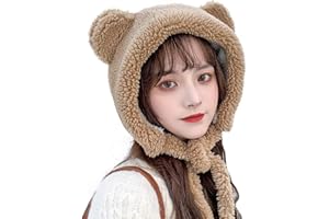 Women Bear Hat Plush Animal Trapper Hat Winter Earflap Beanie Warm Tropper Windproof Hooded Headwear