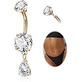 NICEIGHT F136 Titanium Dangle Belly Button Ring for Women Dangling Navel Ring Hypoallergenic Teardrop Belly Rings Internally Threaded CZ Belly Piercing Jewelry 10MM
