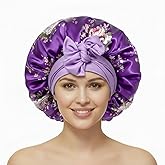 Satin Bonnets for Sleeping Women Braids Long Hair Cover Silk Hair Bonnet Night Caps XL Large Satin Sleep Cap with Tie