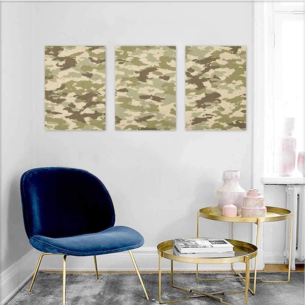 Amazon Homedd 油絵 迷彩柄 昔ながらの迷彩柄 クラシカルジャングルサバイバルテーマ 油彩キャンバスペインティング ウォールアート パネル3枚 24x35インチx3枚 アーミーグリーン ペールグリーン クリーム アートフレーム ポスター オンライン通販