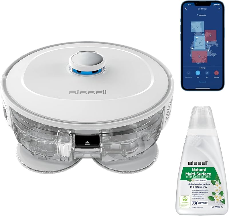 Bissell spinwave r5 | aspirador de pó robô para esfregar o chão | navegação com lidar | detecção de carpetes e tapetes | sucção poderosa até 2.000pa | sem cabos | 61db | branco | 3475n