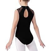 MOLLDAN Girls Dance Leotard Lace Neck Dance Wear Top,Back Bow/Water Drop-Shaped