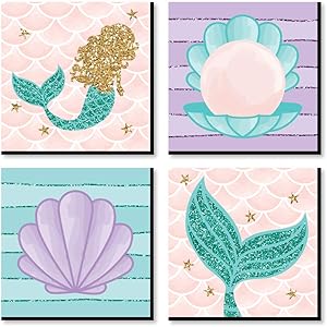 Big Dot of Happiness Let's Be Mermaids - Kids Room, Nursery Decor and Home Decor - 11 x 11 inches Nursery Wall Art - Set of 4 Prints for Baby’s Room