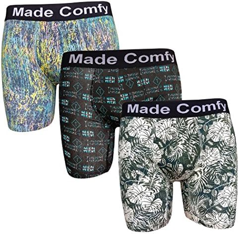 MadeComfy Men's 3-Pack Printed Boxer Briefs Cotton Underwear C -L