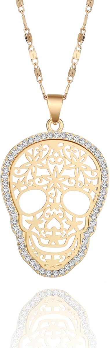 Skull Choker Necklace for Women Fashion CZ Crystal Pendant Necklace Gold Plated Chain Necklace for Women