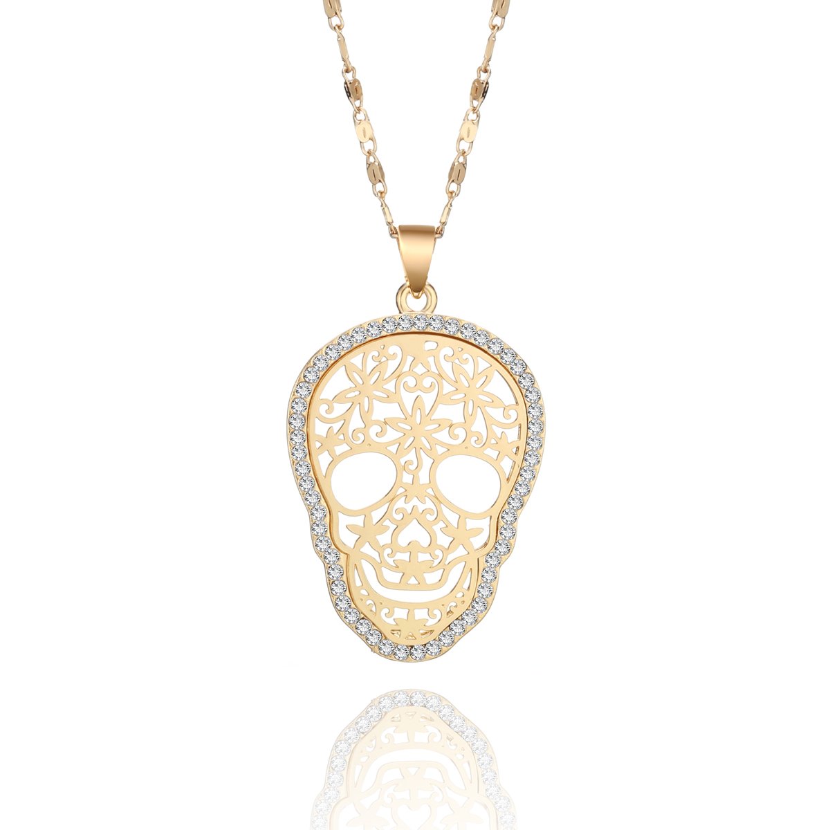 Skull Choker Necklace for Women Fashion CZ Crystal Pendant Necklace Gold Plated Chain Necklace for Women