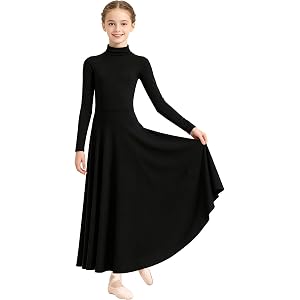 Girls Praise Dance Dresses High Neck Long Sleeve Worship Dance Dress Fit Maxi Dancewear