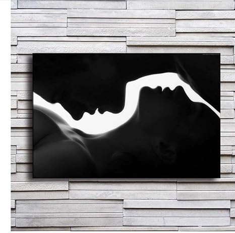 Amazon Ygacj ウォールアートプリント写真1ピースシルエット男性と女性の顔の側面図絵画家の装飾愛のキャンバスポスター 50x70cm フレームなし アートフレーム ポスター オンライン通販