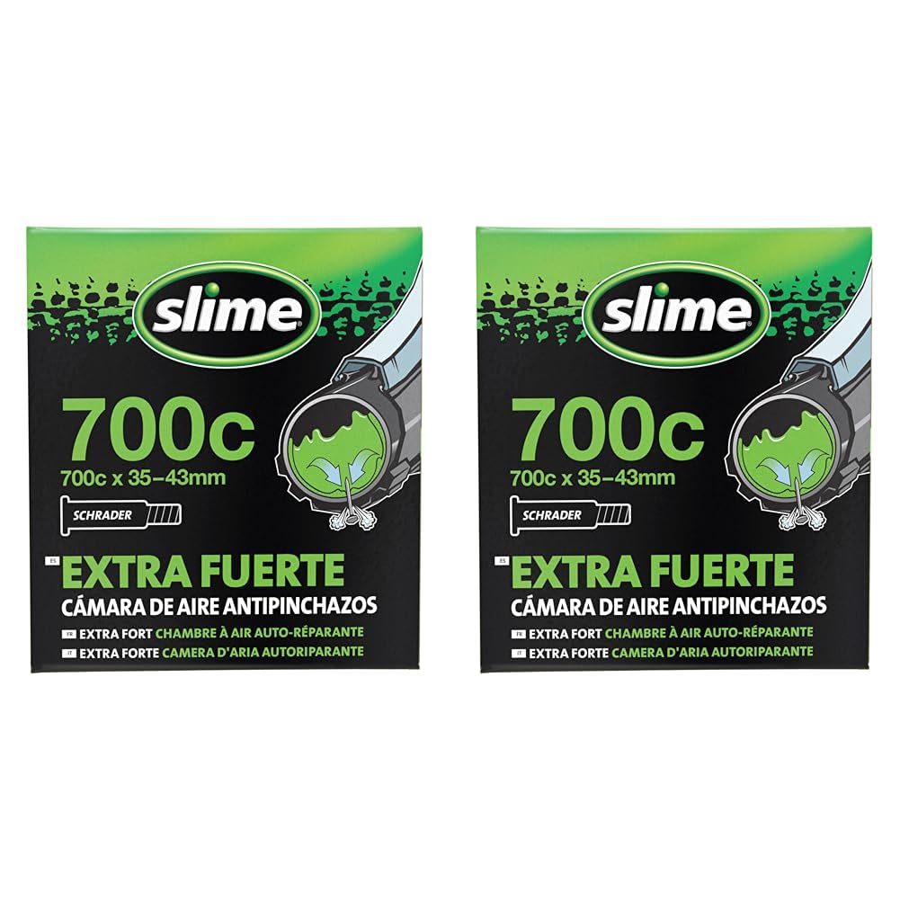 Slime 30057 Bike Inner Tube with Slime Puncture Sealant, Self Sealing, Prevent and Repair, Schrader Valve, 35/43-622mm (700x35/43c) (Pack of 2)