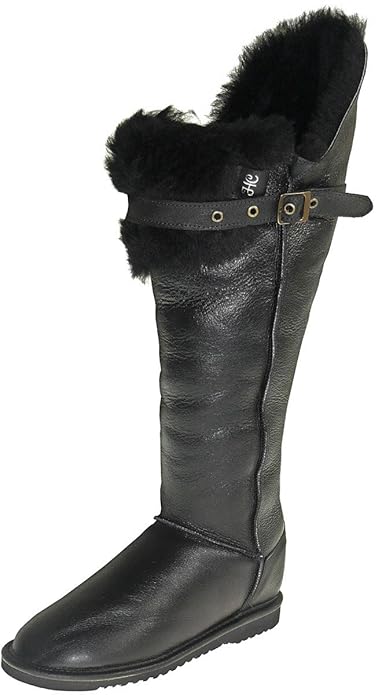 Harrys-Collection Hohe Lammfell Stiefel mit Fester Sohle in 3 Farben
