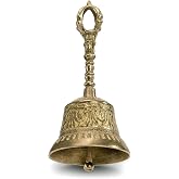 ZOOFOX Solid Brass Hand Bell, 6" Vintage Small Hand Call Bell, Loud Metal Bell for Elderly at Home, Wedding, Animal Training, Office, Dinner, Meditation Prayer, Christmas and Holiday Party