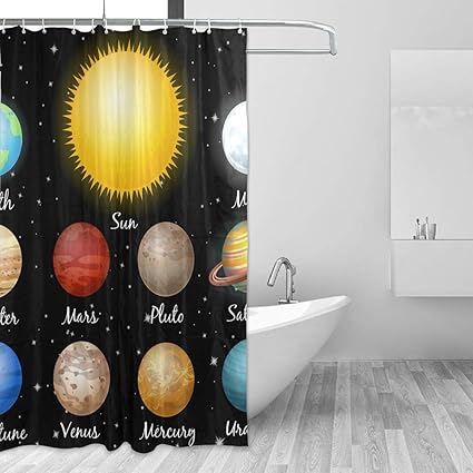 Bonipe Outer Space Solar System Shower Curtain Waterproof