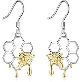 AXELUNA Honeycomb with Bee Stud Earrings Sterling Silver Beehive and Bee Earrings for Women