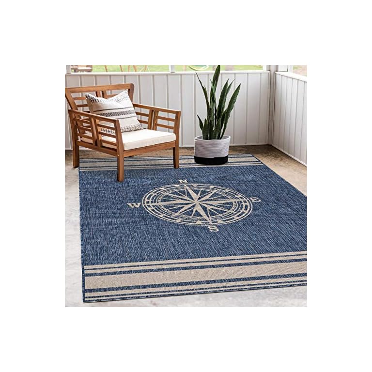 Lr Home Nautical Navigation Indoor Outdoor Rug, Blue/White, 3' x 5
