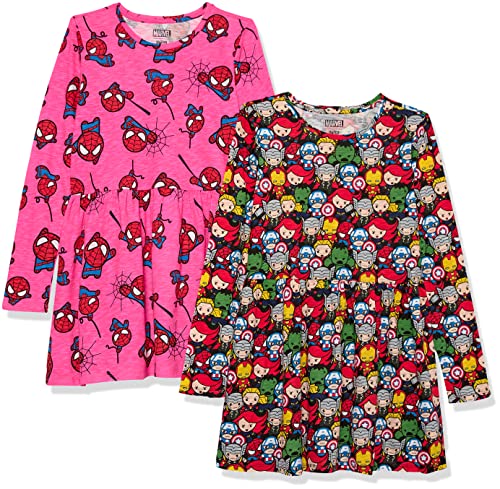 Amazon Essentials Disney | Marvel | Star Wars | Frozen | Princess Vestidos de Punto para Jugar de Manga Larga (Anteriormente Spotted Zebra) Niña, Pack de 2, Rosa Marvel Spiderman, 9 años